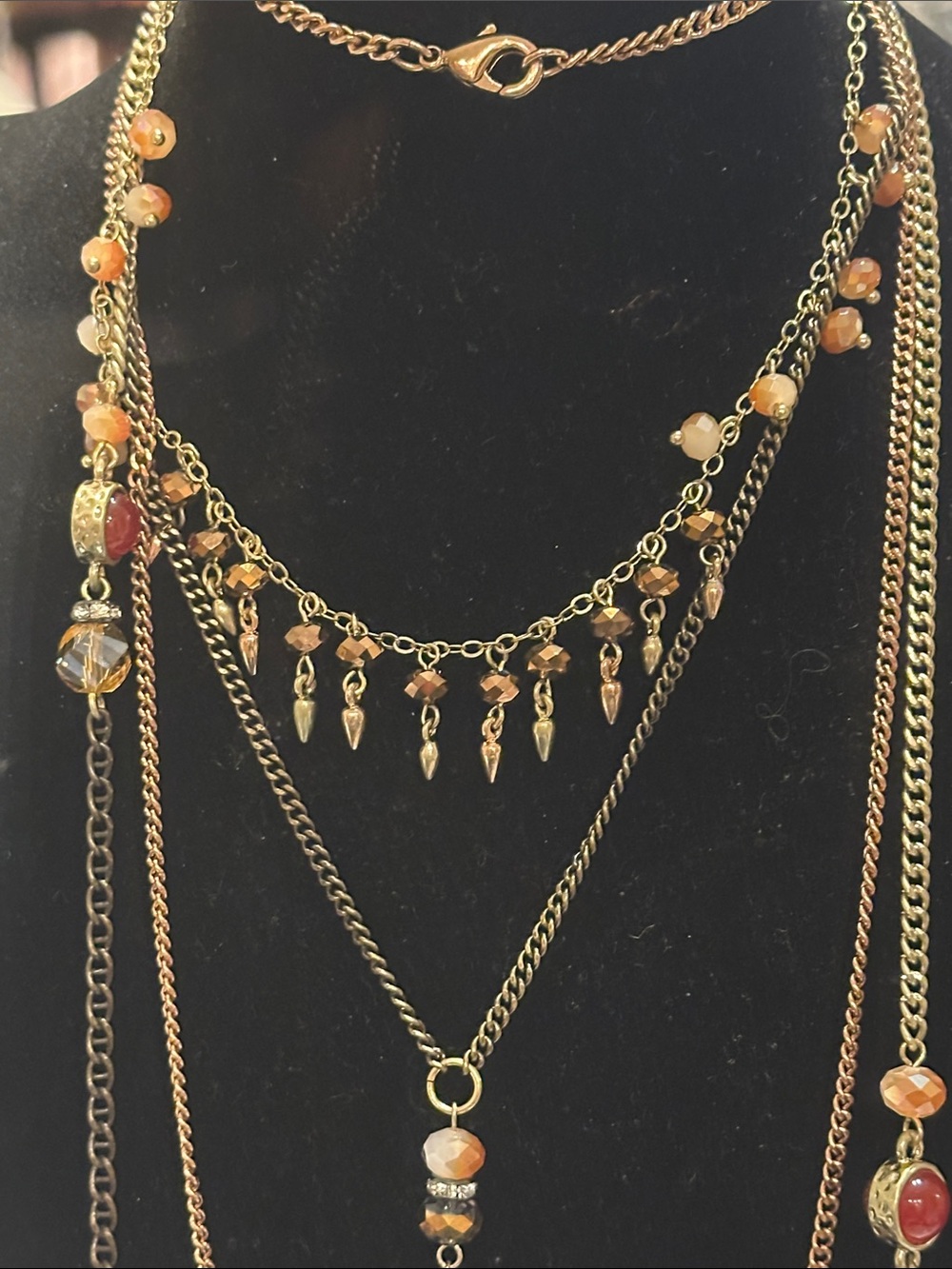 New 40 Inch Multi-Layered Gold Chain Statement Necklace Beads Fringe Boh - Picture 2 of 4